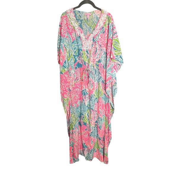 Lilly Pulitzer Coleman Caftan Let’s Cha Cha Size Small Pink Beaded Maxi RARE - Picture 7 of 13